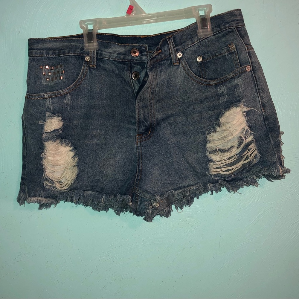 Destroyed/ studded jean shorts